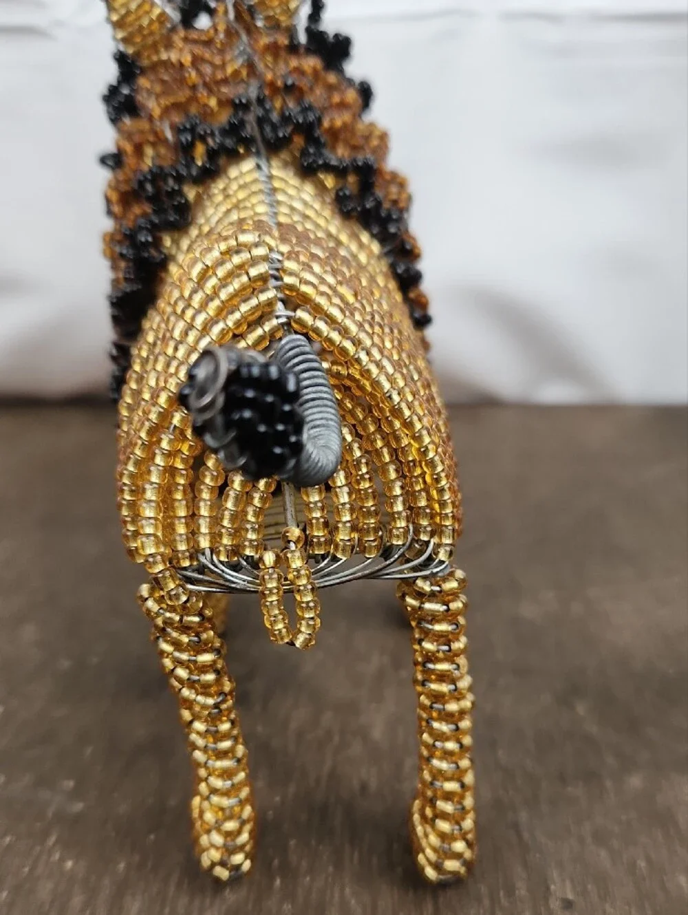 Handcrafted Beaded Lion Accent in Gold and Black
